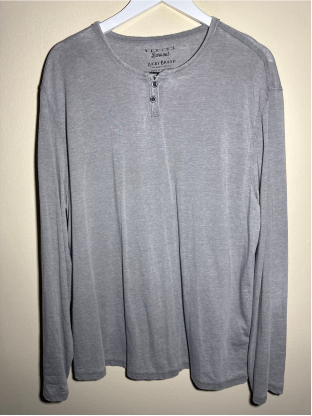 Lucky Brand Long Sleeve Henley Shirt Grey Size XL
